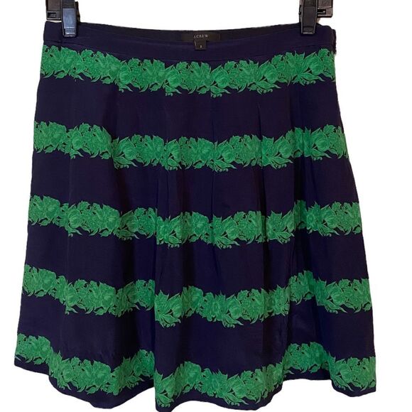 ASO The Mindy Project J. Crew 100% Silk Kelly Green Navy Blue Beanstalk Skirt - Picture 8 of 15